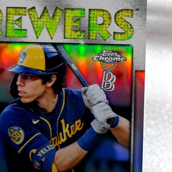 2021 Topps Chrome BEN BALLER Christian Yelich #86TB-7 86 Refractor Insert - Picture 2 of 6
